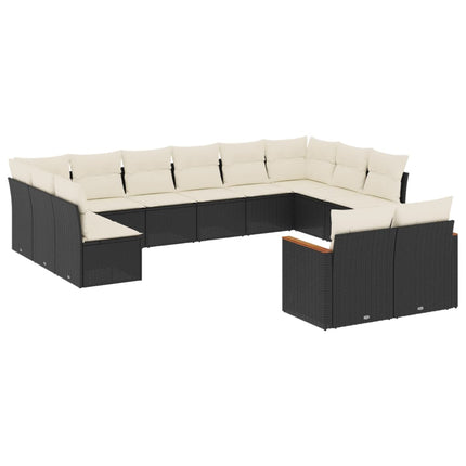 Loungegrupp med dynor 12 delar svart konstrotting