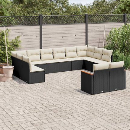 Loungegrupp med dynor 12 delar svart konstrotting