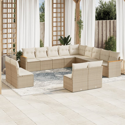 Soffgrupp för trädgården med dynor 13 delar beige konstrotting