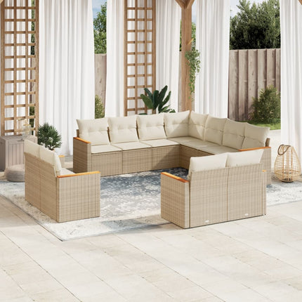 Loungegrupp för trädgården m. dynor 11 delar beige konstrotting