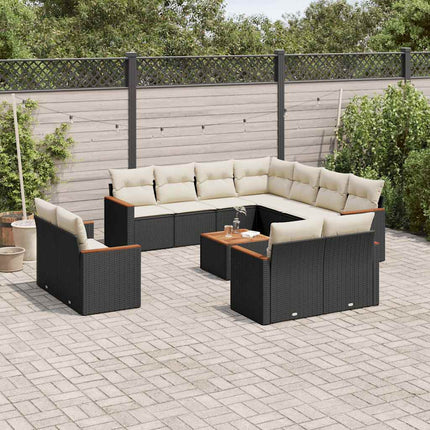Loungegrupp med dynor 12 delar svart konstrotting