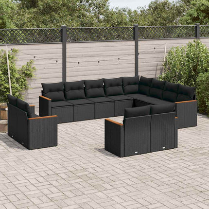 Loungegrupp med dynor 12 delar svart konstrotting