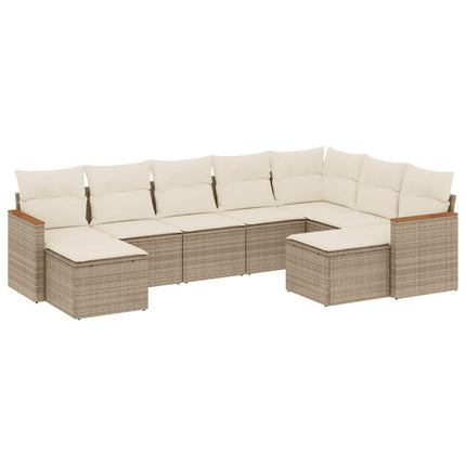 Soffgrupp för trädgården med dynor 9 delar beige konstrotting