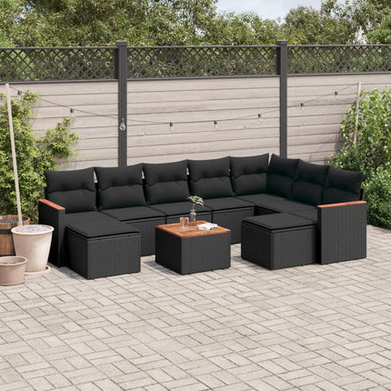 Loungegrupp 10 delar med svarta dynor konstrotting