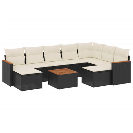 Loungegrupp 10 delar med svarta dynor konstrotting