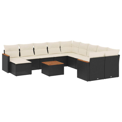Loungegrupp med dynor 12 delar svart konstrotting