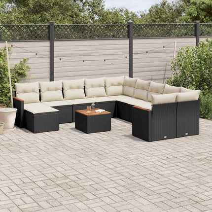 Loungegrupp med dynor 12 delar svart konstrotting