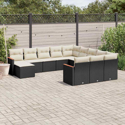 Loungegrupp med dynor 12 delar svart konstrotting