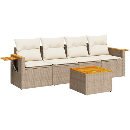 Soffgrupp för trädgården med dynor 5 delar beige konstrotting