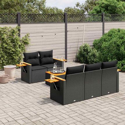 Loungegrupp med dynor 6 delar svart konstrotting