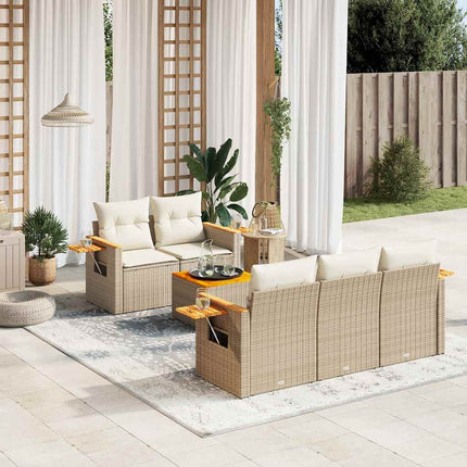 Soffgrupp för trädgården med dynor 6 delar beige konstrotting