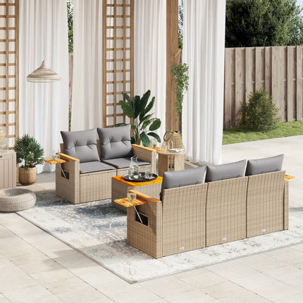 Soffgrupp för trädgården med dynor 6 delar beige konstrotting
