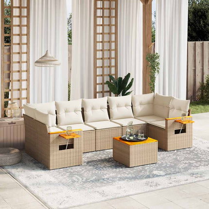 Matgrupp för trädgården med dynor 8 delar beige konstrotting