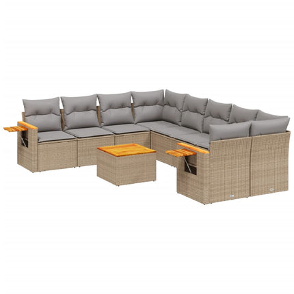 Soffgrupp för trädgården med dynor 9 delar beige konstrotting