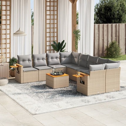 Soffgrupp för trädgården med dynor 9 delar beige konstrotting
