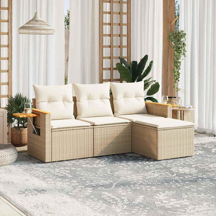 Soffgrupp för trädgård med dynor 4 delar beige konstrotting