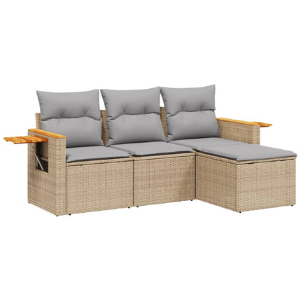 Soffgrupp för trädgård med dynor 4 delar beige konstrotting