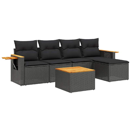 Loungegrupp med dynor 6 delar svart konstrotting