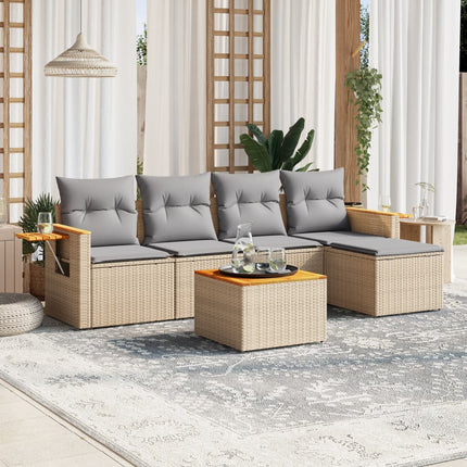 Soffgrupp för trädgården med dynor 6 delar beige konstrotting