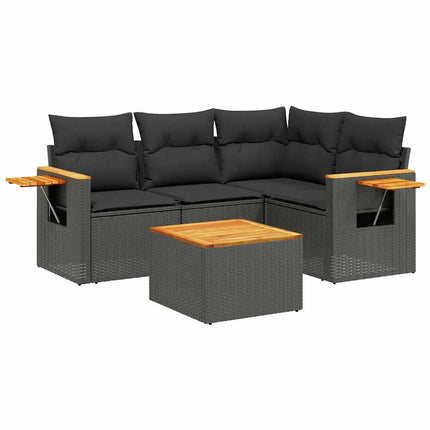 Loungegrupp för trädgården med dynor 5 delar svart konstrotting