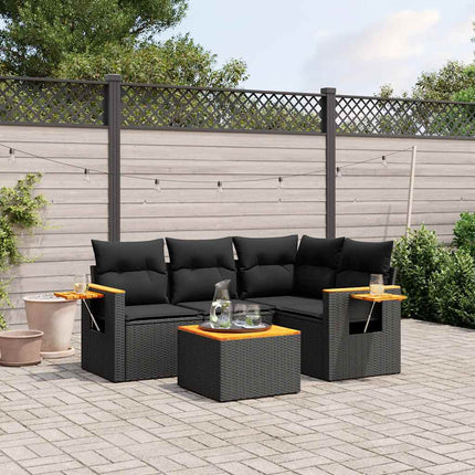 Loungegrupp för trädgården med dynor 5 delar svart konstrotting