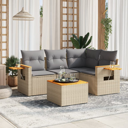 Soffgrupp för trädgården med dynor 5 delar beige konstrotting