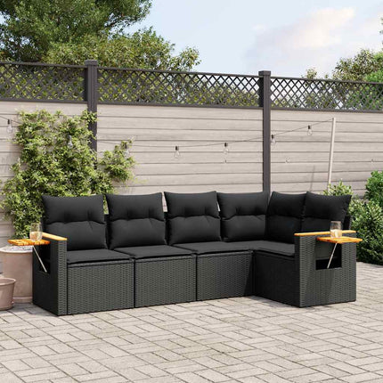 Loungegrupp för trädgården med dynor 5 delar svart konstrotting
