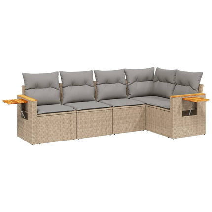 Soffgrupp för trädgården med dynor 5 delar beige konstrotting