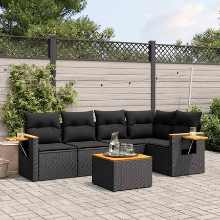 Loungegrupp med dynor 6 delar svart konstrotting