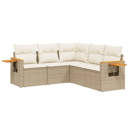 Soffgrupp för trädgården med dynor 5 delar beige konstrotting