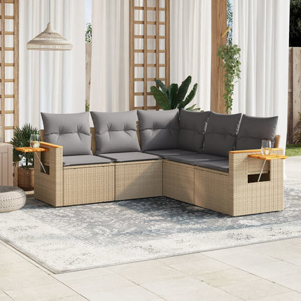 Soffgrupp för trädgården med dynor 5 delar beige konstrotting