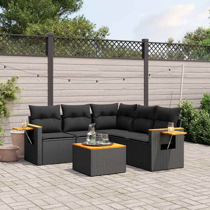 Loungegrupp med dynor 6 delar svart konstrotting