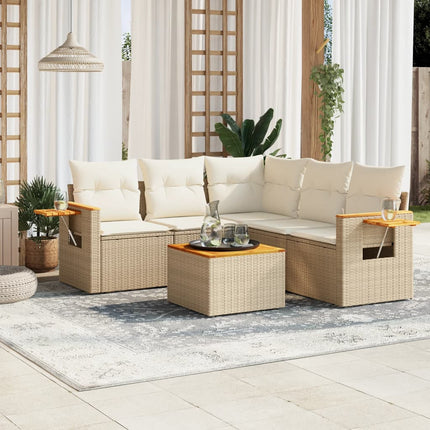Soffgrupp för trädgården med dynor 6 delar beige konstrotting