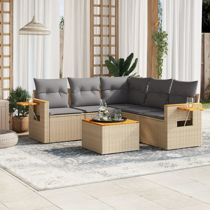 Soffgrupp för trädgården med dynor 6 delar beige konstrotting