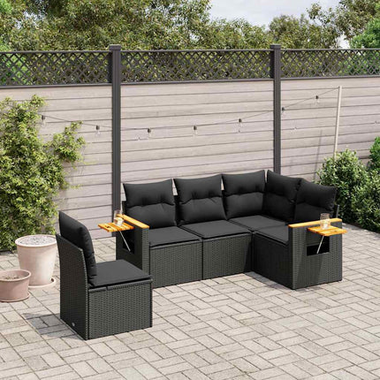 Loungegrupp för trädgården med dynor 5 delar svart konstrotting