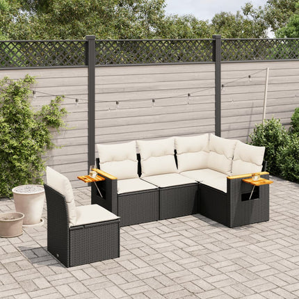 Loungegrupp för trädgården med dynor 5 delar svart konstrotting