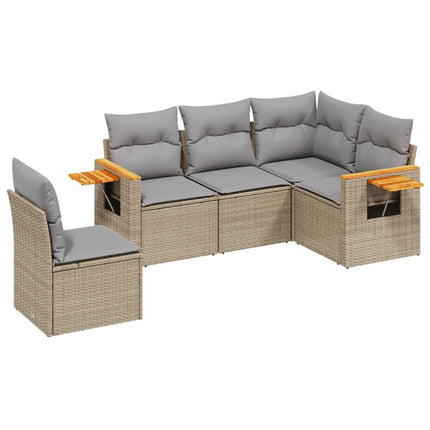 Soffgrupp för trädgården med dynor 5 delar beige konstrotting
