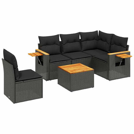 Loungegrupp med dynor 6 delar svart konstrotting