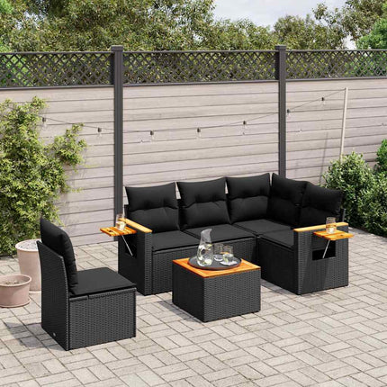 Loungegrupp med dynor 6 delar svart konstrotting