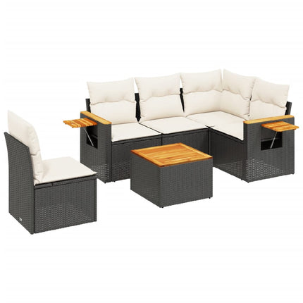 Loungegrupp med dynor 6 delar svart konstrotting