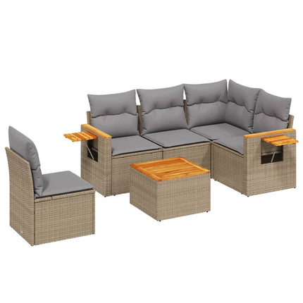 Soffgrupp för trädgården med dynor 6 delar beige konstrotting