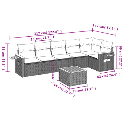Soffgrupp för trädgården med dynor 7 delar svart konstrotting