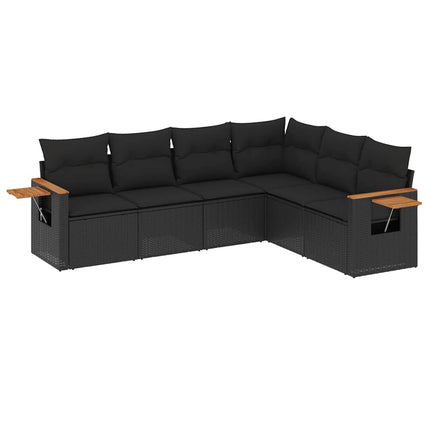 Loungegrupp med dynor 6 delar svart konstrotting