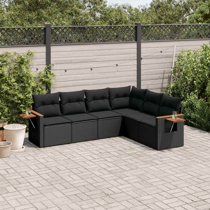 Loungegrupp med dynor 6 delar svart konstrotting