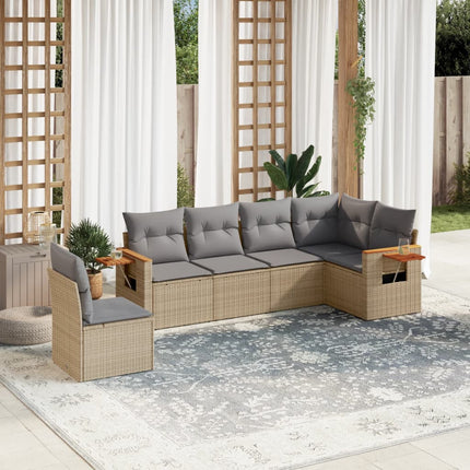 Soffgrupp för trädgården med dynor 6 delar beige konstrotting