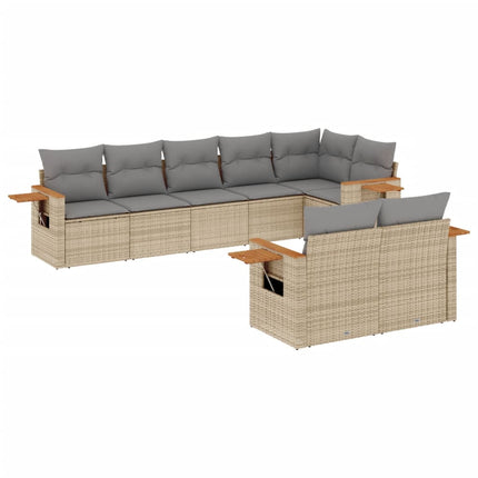 Matgrupp för trädgården med dynor 8 delar beige konstrotting