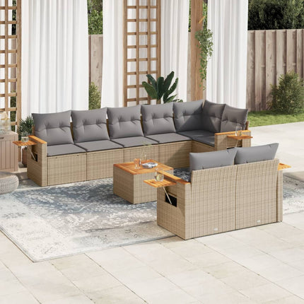 Soffgrupp för trädgården med dynor 9 delar beige konstrotting