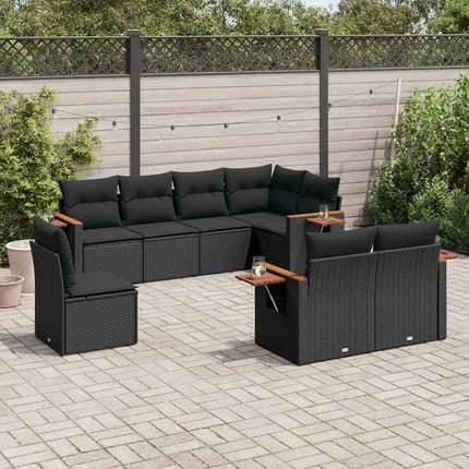 Loungegrupp för trädgården med dynor 8 delar svart konstrotting