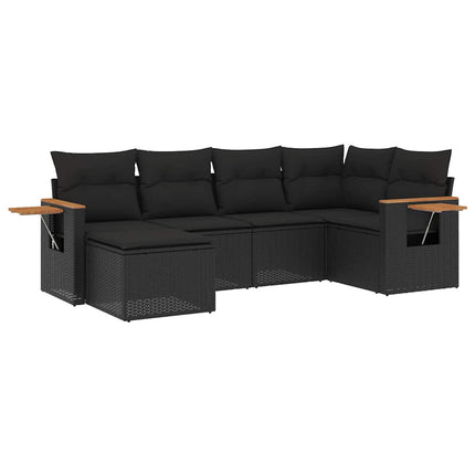 Loungegrupp med dynor 6 delar svart konstrotting