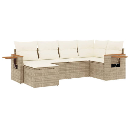 Soffgrupp för trädgården med dynor 6 delar beige konstrotting
